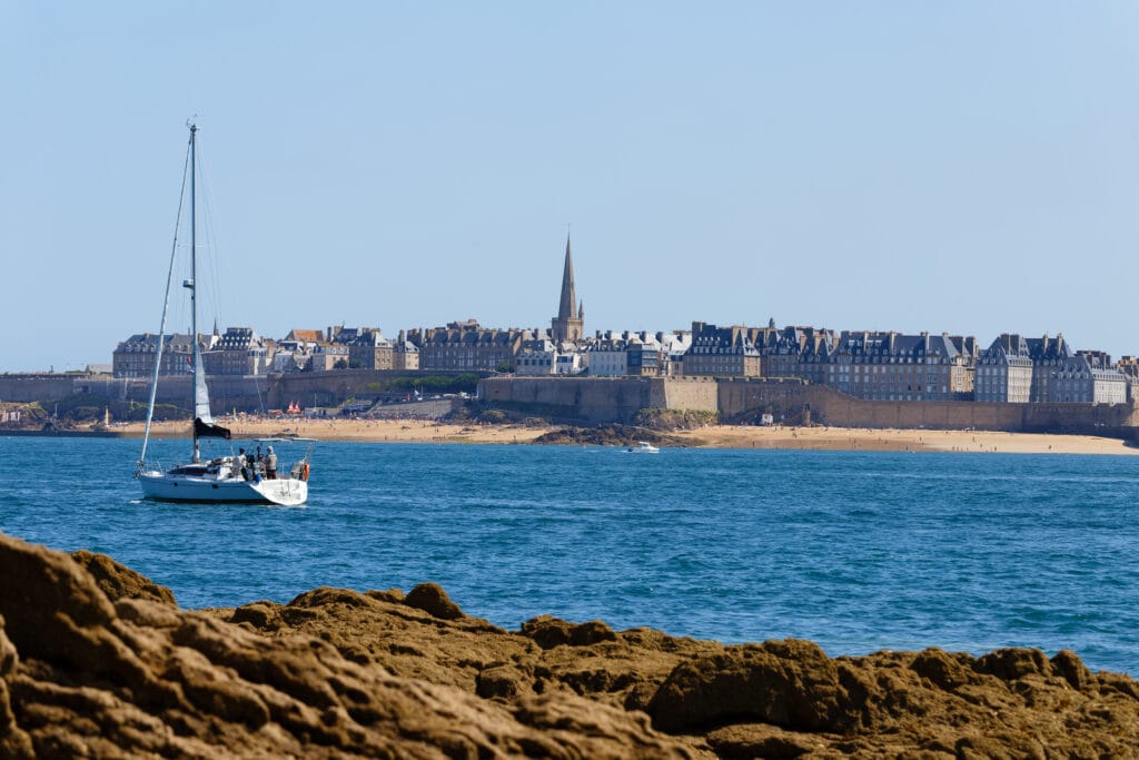 View over the walled historic city of Saint-Malo from Dinard, Brittany, France